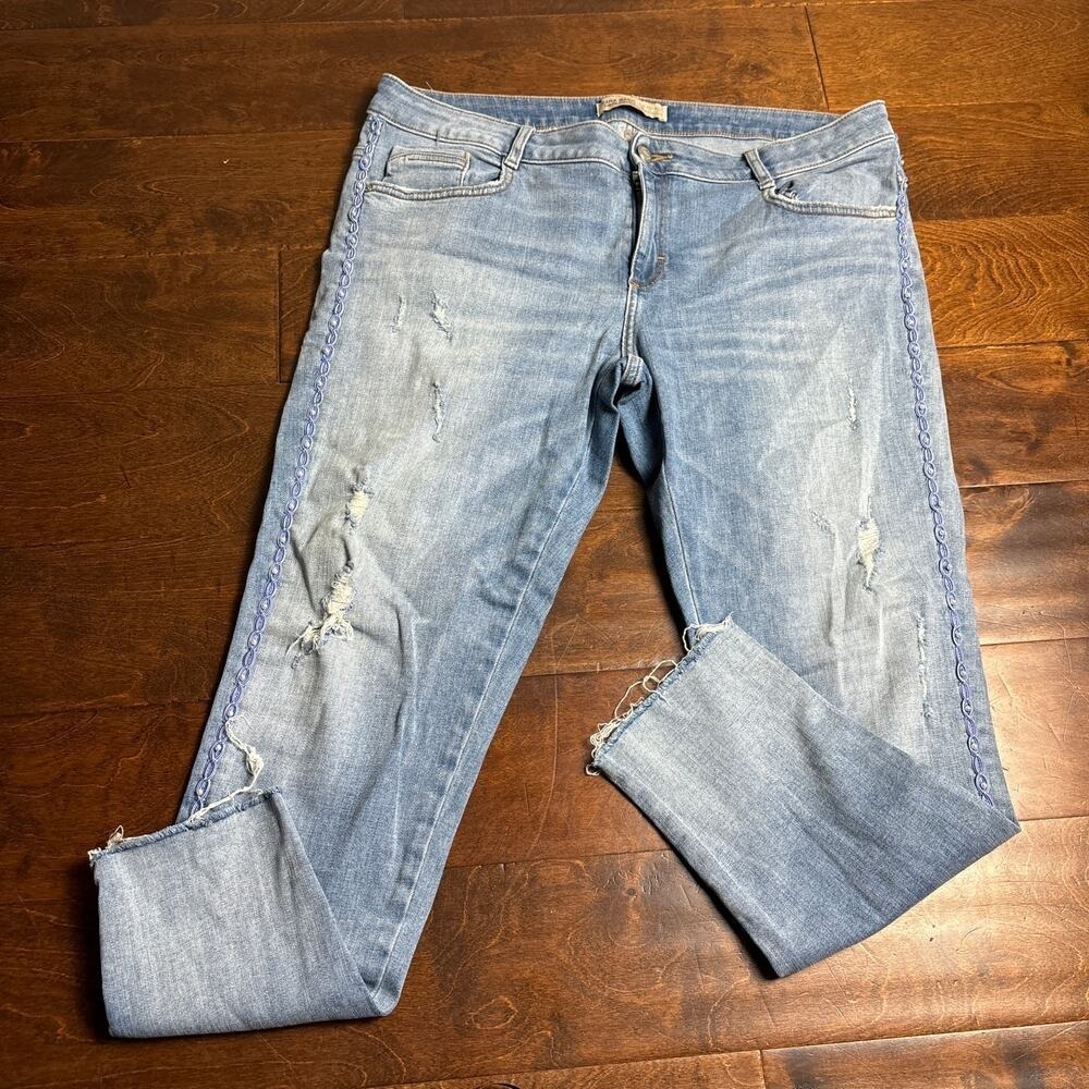 Zara Basic Z1975 Denim Mid-Rise Distressed Skinny Jeans Blue Women's Size US 12